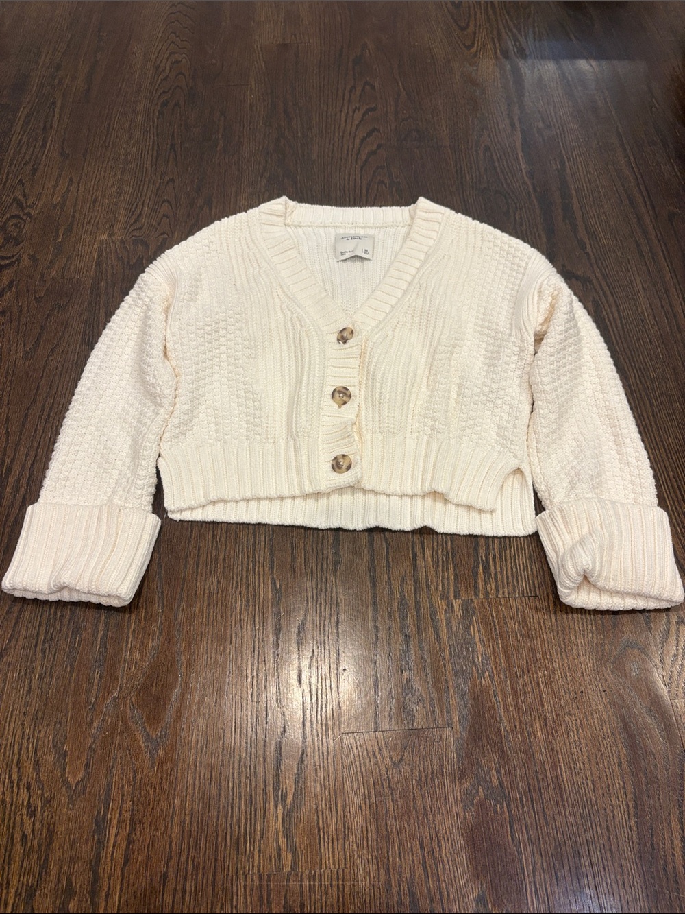 Abercrombie & Fitch Women’s Cream Cropped Button-Front Cardigan Size XS